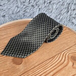 Roundtree & Yorke Necktie Men Extra Long Olive Green Blue Silk Geometric Chevron